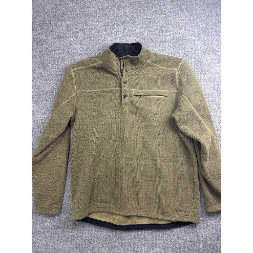 ExOfficio Sweater Mens 2XL Green Polyester Fleece Mock Neck Henley‎ Pullover